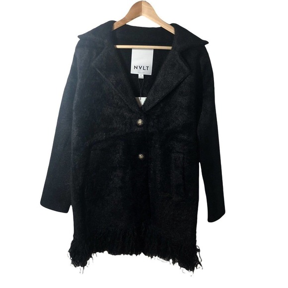 NVLT Coat Womens S/P Black Fringe Hem Ultra Soft Mink Eyelash Coatigan Jacket - Picture 9 of 15